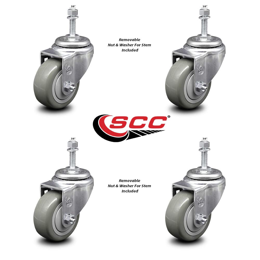 Polyurethane Swivel Threaded Stem Caster Set of 4 w/3