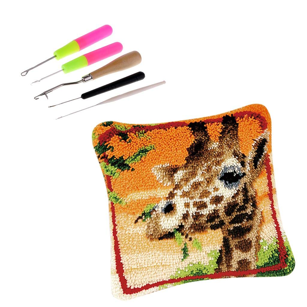Ojiva® 1 Set Giraffe Pillowcase Latch Hook Kits with 5pcs Latch Hook for | The Finished Product Can Be Used For Home Display And Home Decoration; Also It Is Used For Diy Pillows, Etc.-image-24