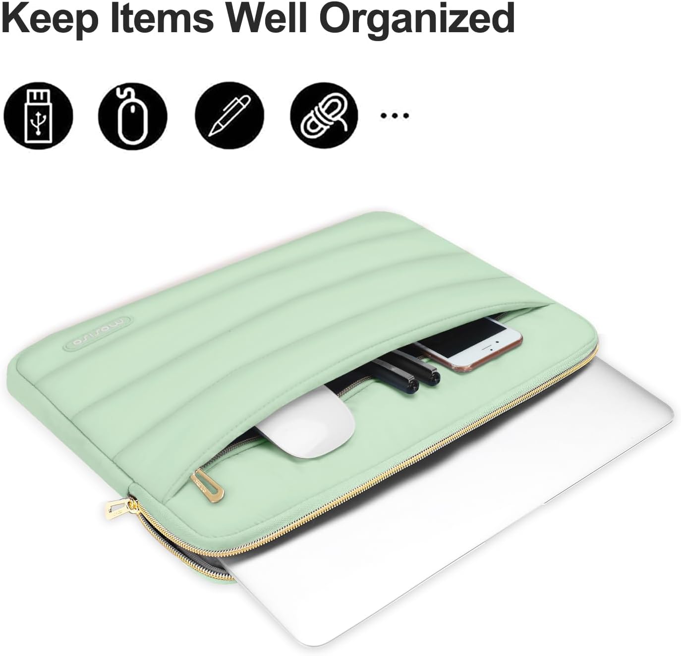 MOSISO Compatible with MacBook Pro 13 inch Case M2 2024-2016 A2338 M1 A2251 A2289 A2159 A1989 A1708 A1706, Plastic Hard Shell&Puffy Laptop Bag with Small Case&Keyboard Cover, Antique Green&Mint Green