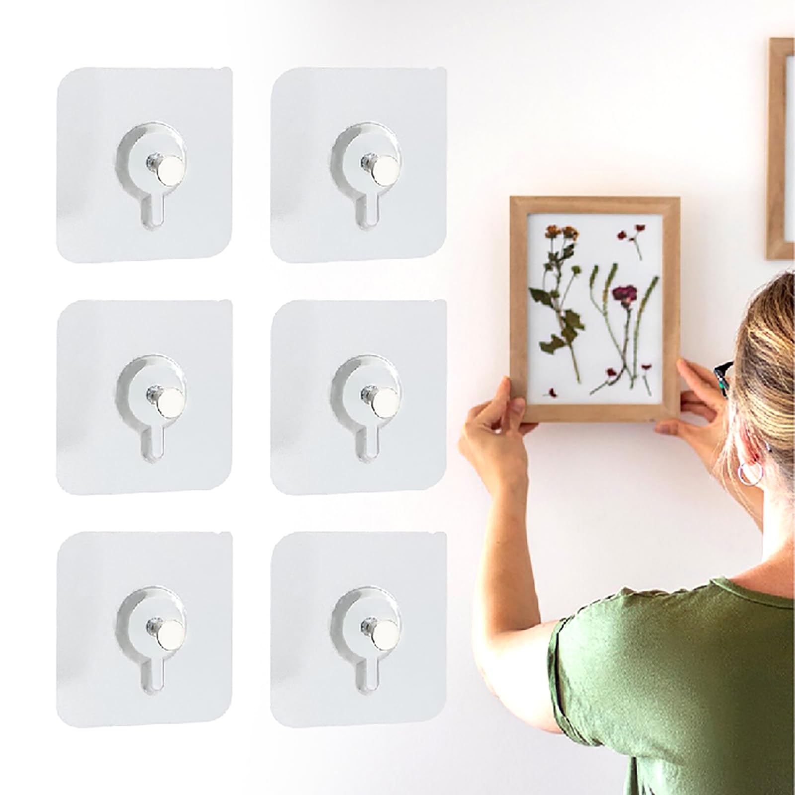 No Drill Adhesive Hooks, 2025 New Self Adhesive Nails Wall Mount Non-Trace Screw Hook Stickers Upgraded Picture Hangers Without Nails Nail Free Wall