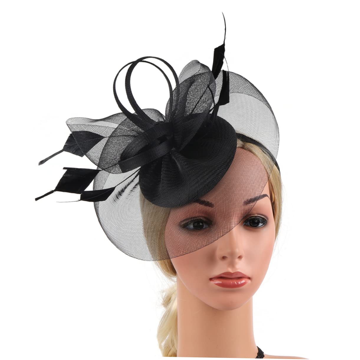 minkissy 3pezzi Fascinator Rete con Piume e Fiori Cappello Elegante per Cerimonie e Feste Accessorio da Sposa per Matrimoni e Tea Party Design Leggero e Confortevole