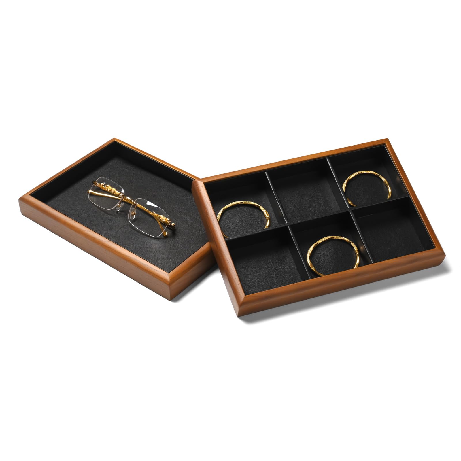 Bandeja de madera para joyas, organizador de joyas para cajón, apilable, bandeja para joyas (negro)