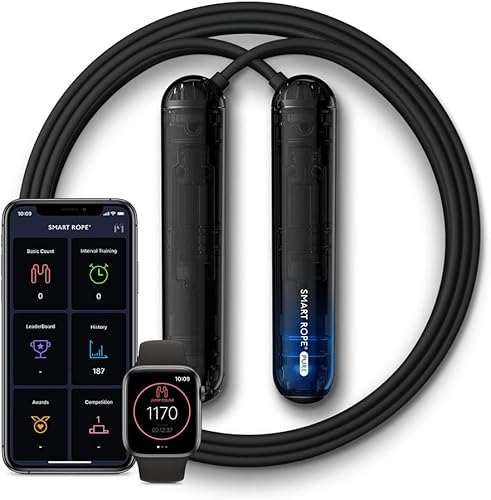 Cuerda inteligente (Cuerda de saltar con Bluetooth 4.0 habilitado, contador de saltos, Conexión a aplicaciones de Smart Phone, Rotación suave de