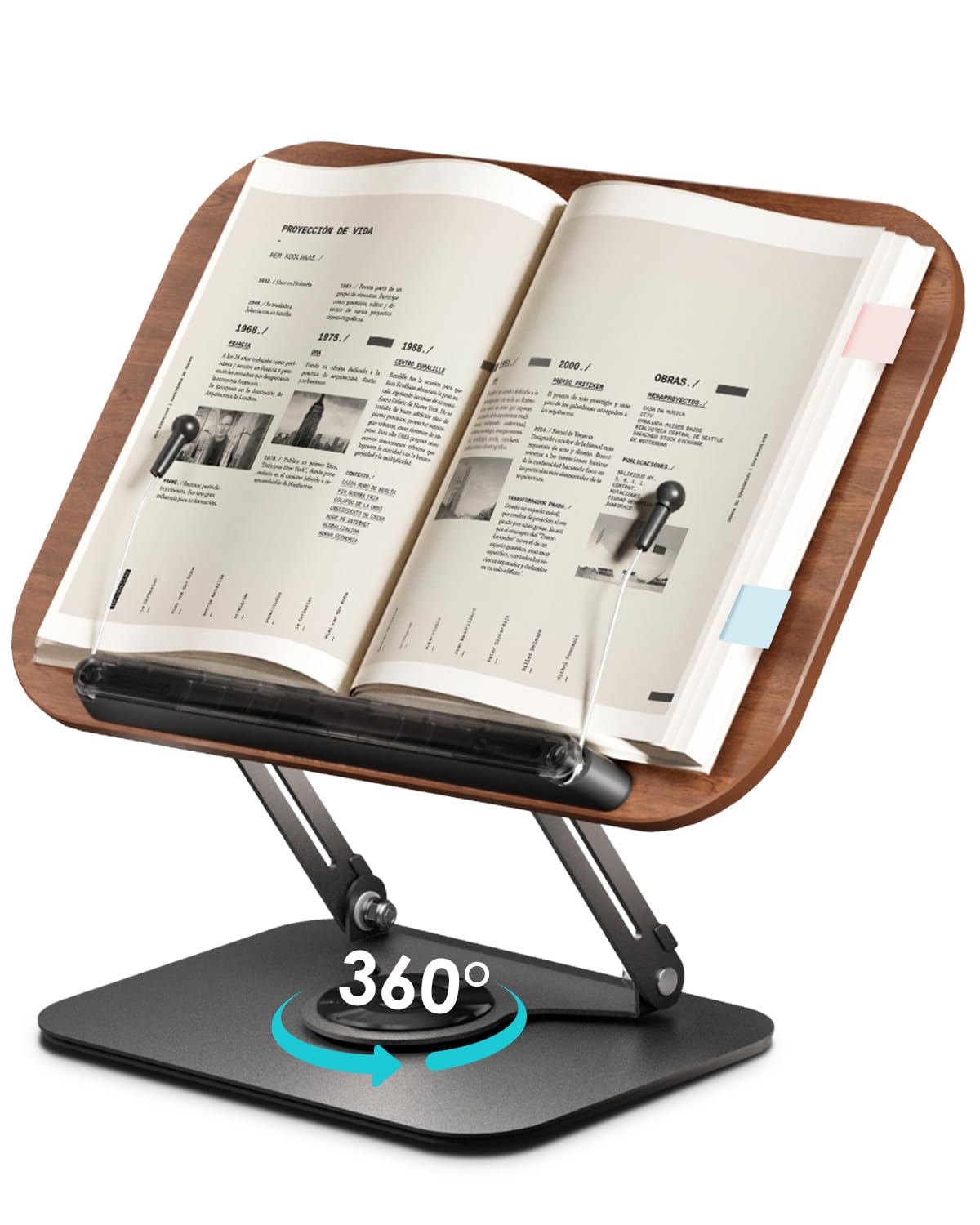 Viozon Book Stand for Reading,Book Holder, Height&Angle Adjustable, 360° Rotating Base, Foldable and Portable, Lightweight for Office, Kitchen, School Textbook, Recipe, Magazine,Kindle,Tablet DW
