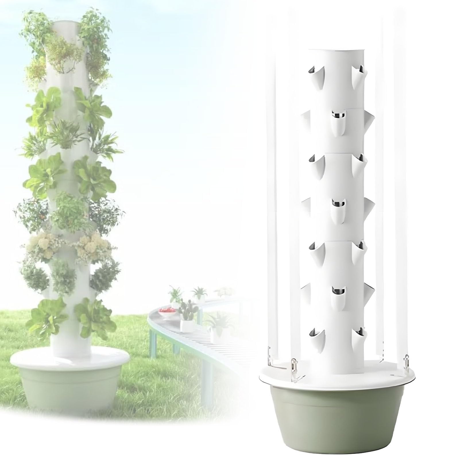 Tour de Culture hydroponique d'intérieur avec Lampes de Croissance LED, kit Complet Comprenant Pompe, Adaptateur et Pots en Filet pour la Culture d'herbes aromatiques WithLight-20.5 * 53.2in