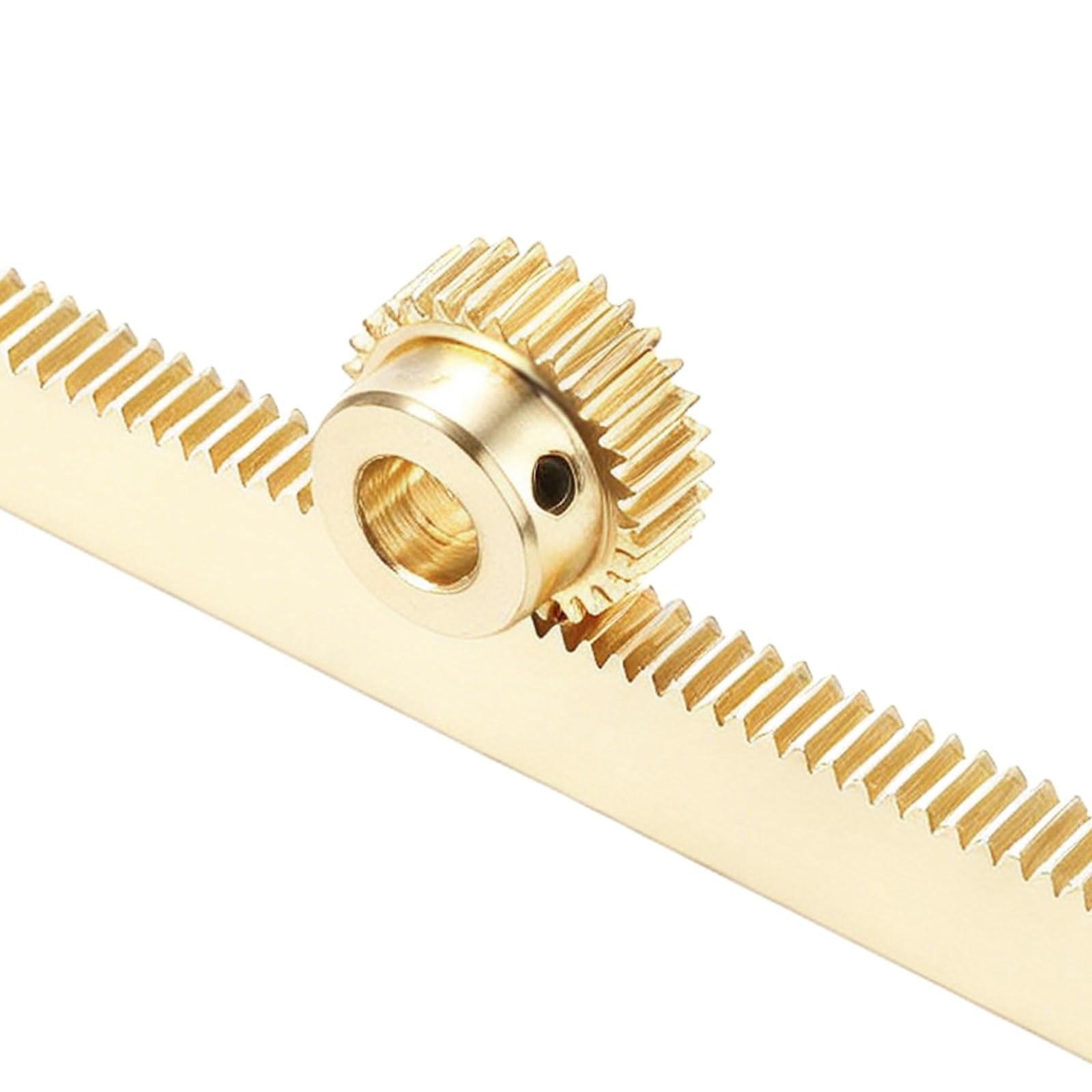 sourcing map Brass Spur Gear and Gear Rack, 0.5M 30T Industrial Power Transmission Components Pinion Spiral, 10x5x300mm Rack with 0.5 Module Spur Gear 6mm Bore โ image 1