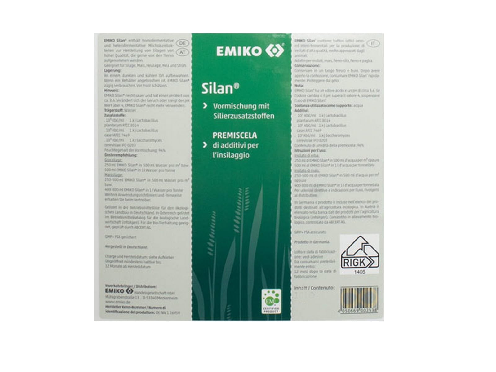 Emiko Silan 10 Liter, Silierzusatzstoff zur Verbesserung der Qualität und Haltbarkeit von Silage