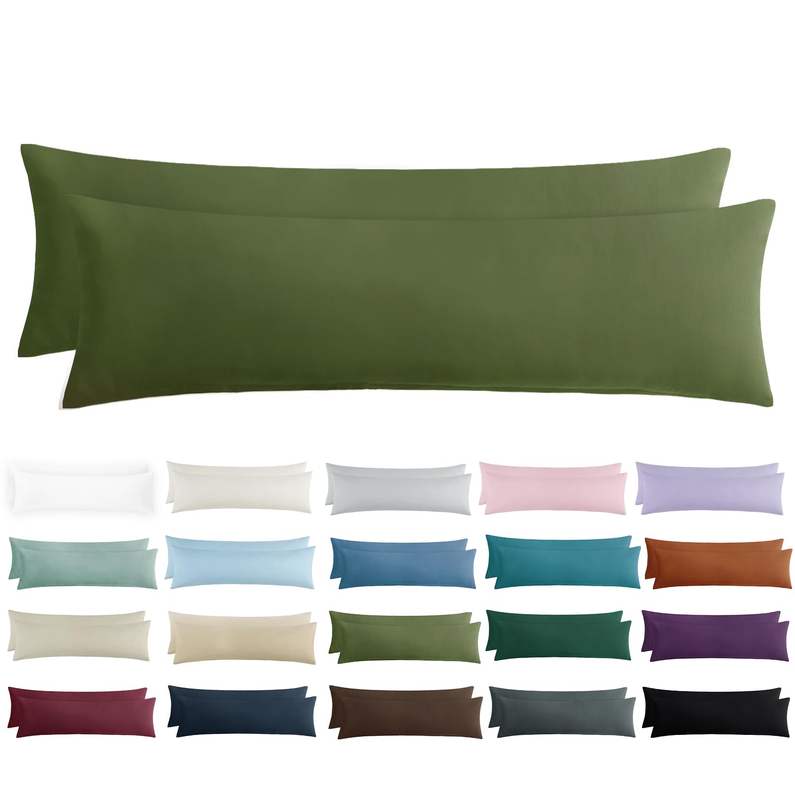Tifschlaf Seitenschläferkissen Bezug 40 x 145 - Kissenbezug 40x145 Seitenschläfer Kopfkissenbezug 2er Set Olivgrün mit Reißverschluss aus Mikrofaser Weich, 145x40 cm Olive Grün Pillow Case