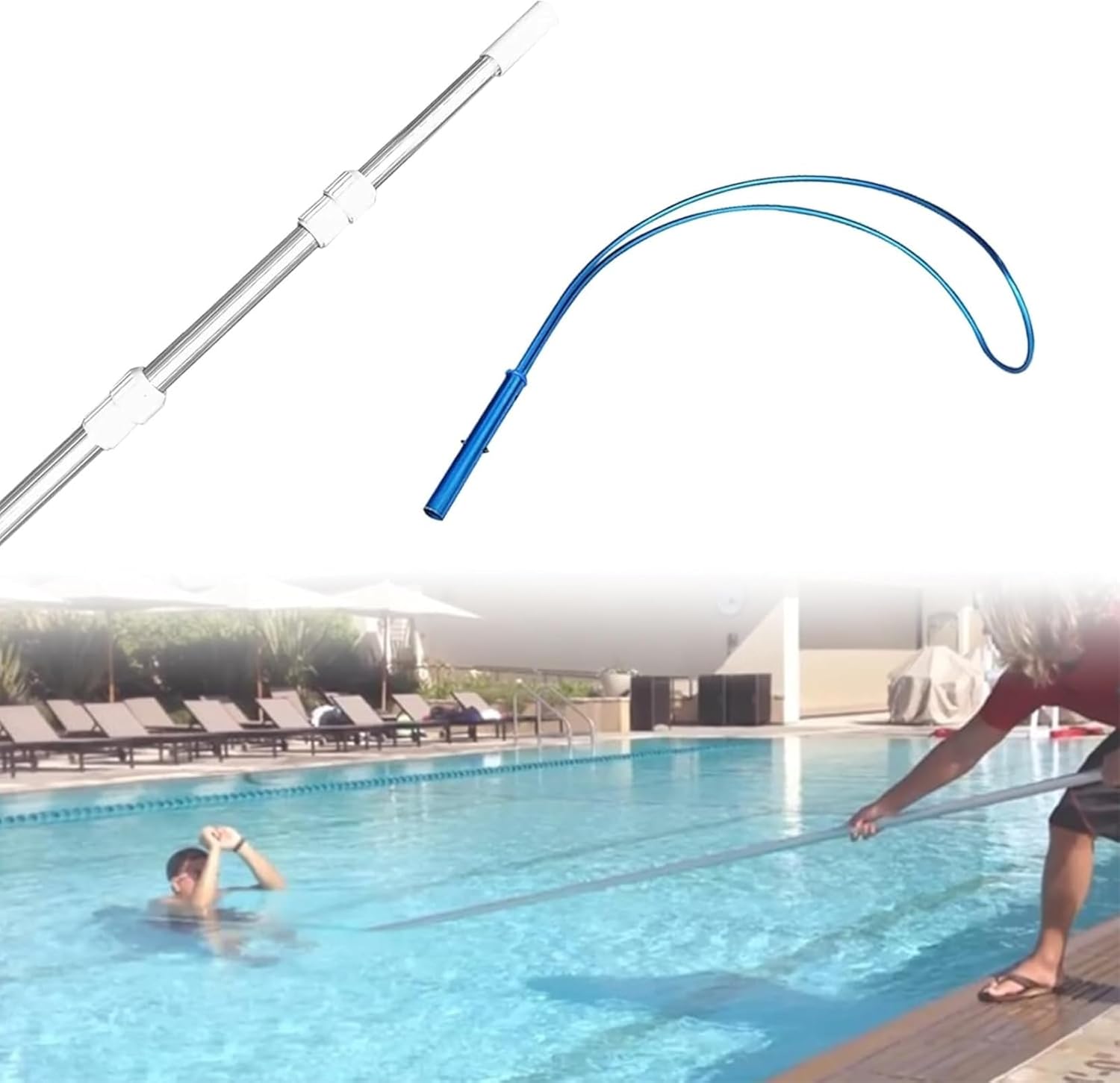 Telescopic Pool Rescue Hook - Lifesaving Safety Device, Blue Emergency Hook for Swimming & Boating, Ideal for Saving Struggling or Drowning Swimmers