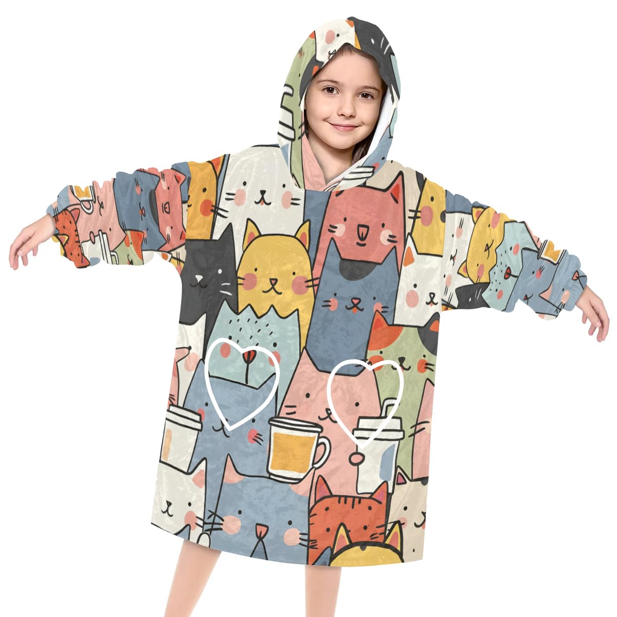 Wearable Blanket Hoodie for Kids, elegant cats Fleece Sweatshirt Blanket Oversized Blanket Sweatshirt with Pocket Flannel Warm Hooded Blanket 6-10 Year Old Girl Boy Gift, One Size