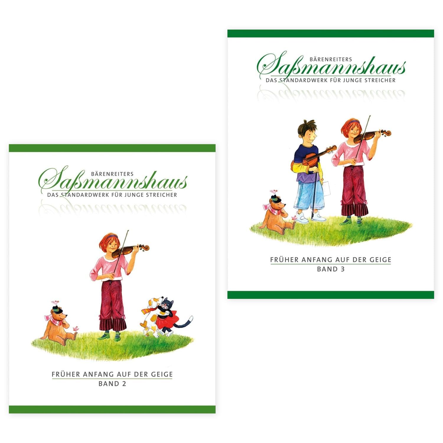 Früher Anfang auf der Geige Band 2 + 3 | Eine Violinschule für Kinder | Saßmannshaus | BA09672 + BA09673 | Bärenreiter Verlag | ISMN 9790006536474 + 9790006536467 | Soundman Kolophonium