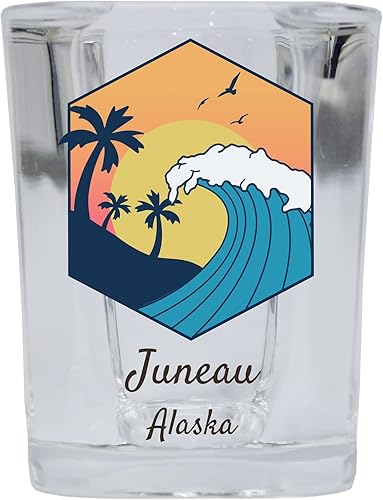 R and R Imports Juneau Alaska Souvenir - Vaso de chupito de 2 onzas con base cuadrada
