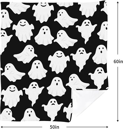 Miniatura 8 de Jbralid Manta de Halloween divertida con fantasma, lindo y espeluznante de Halloween, manta de franela ligera y acogedora para dormitorio, sala de