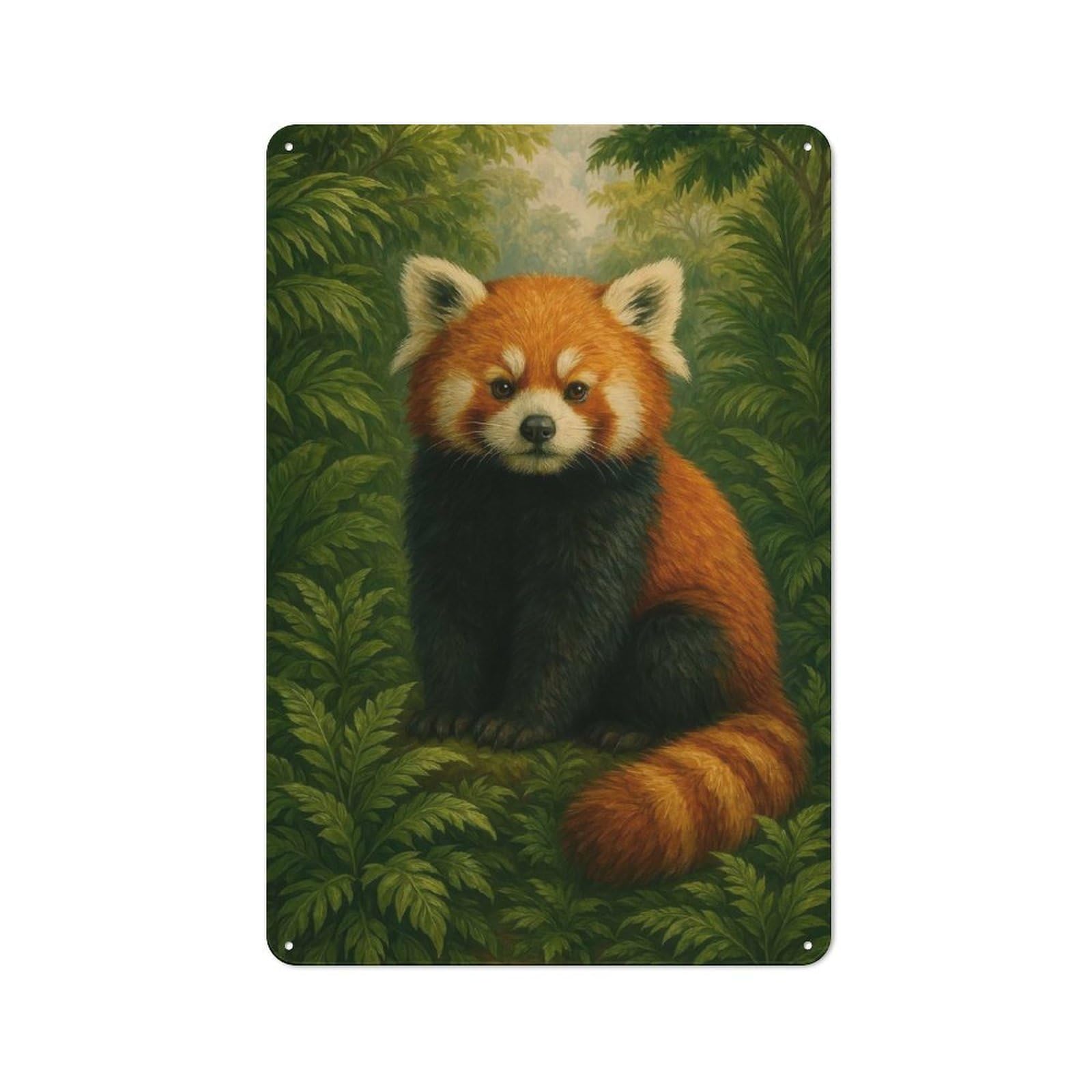 Junmoney Style-13 Vintage Tin Wall Sign 30X20cm Featuring Red Panda Portrait In Lush Forest, Room Wall Plaque For Flat, Dorm Room, Lounge Or Cafe