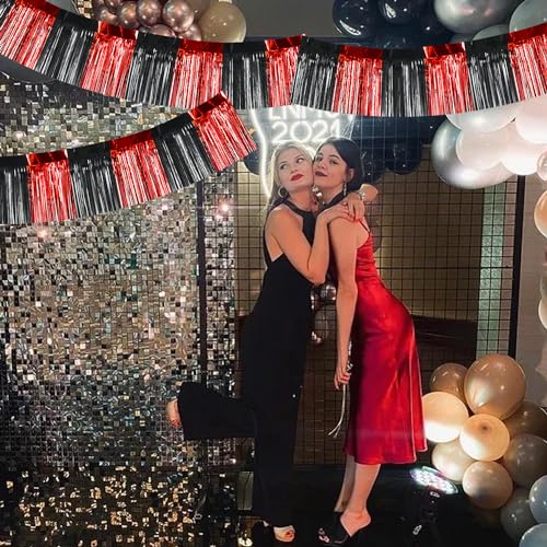 Image of BEISHIDA 3 Packs Metallic Foil Fringe Garland Red Black Wall Hanging Tinsel Fringe Banners for Car Floats Bridal Shower Wedding Birthday Easter Graduation Holiday Party Decoration(30 Feet)