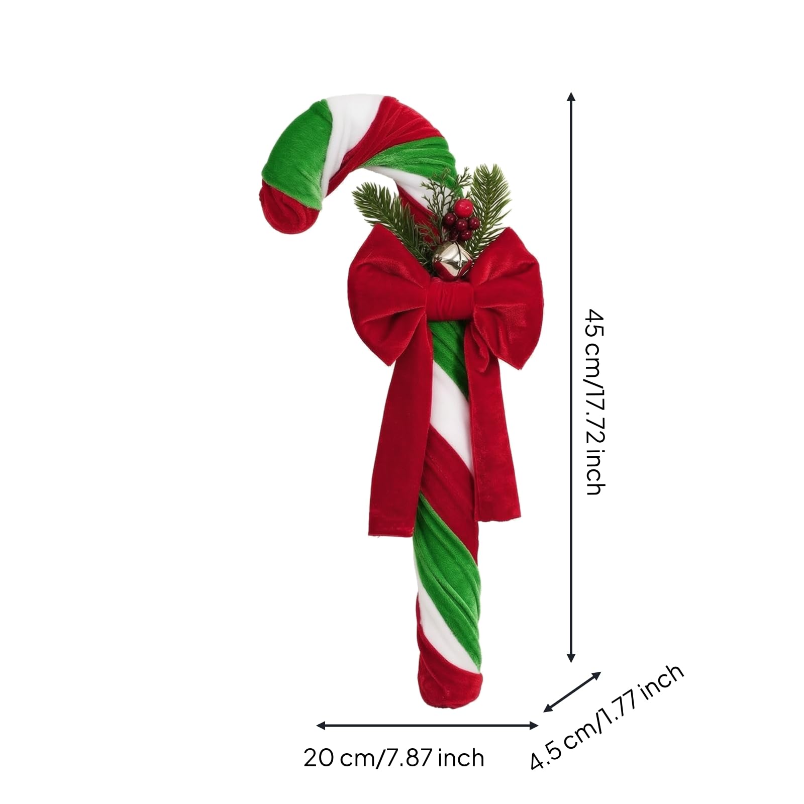 Plüsch-Zuckerstange mit Schleife und Glocke klassisch Zuckerstangen-Weihnachtsanhänger leicht Samt-Zuckerstange zum Aufhängen für Kamin, Großes