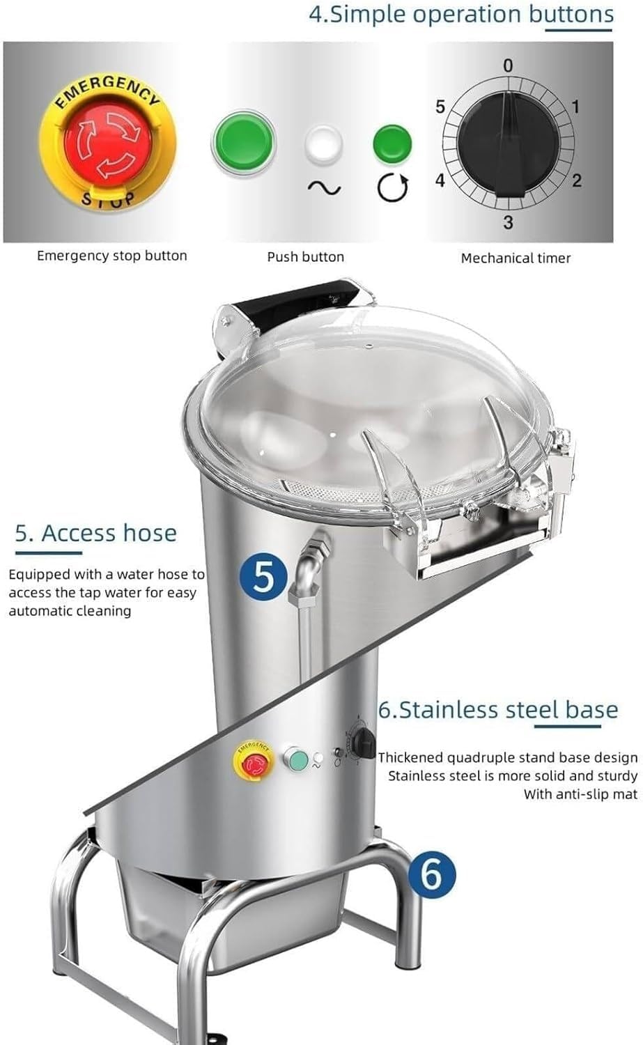 Pelapatate Elettrico Di Grande Capacità, Strumento Di Pelatura Automatico, Macchina E Pelapatate In Acciaio Inossidabile Per La Pulizia Delle Patate, 5 Kg (70-100 Kg/ora), Pelatura Rapida In 3 Minuti