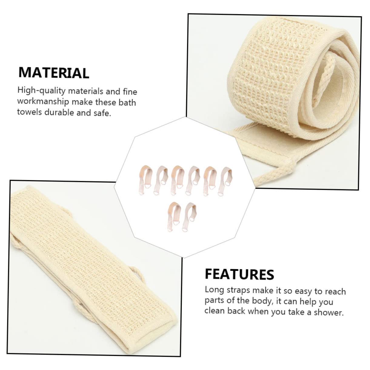 10 Piezas Toalla de Baño de Sisal para Masaje de Espalda Toalla para Estirar la Espalda para Ducharse y Artículos de Baño Prácticas y Duraderas