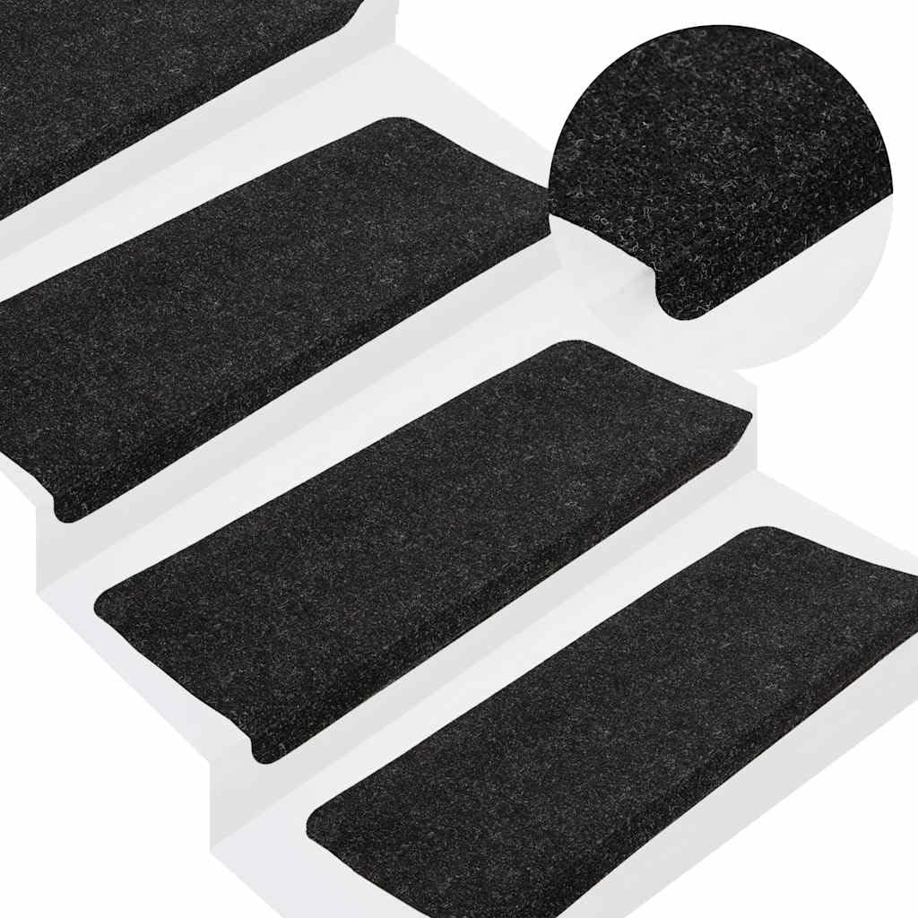 Alfombrillas autoadhesivas para escalones, de fieltro punzonado, 15 unidades, 65 x 24,5 x 3,5 cm, color antracita