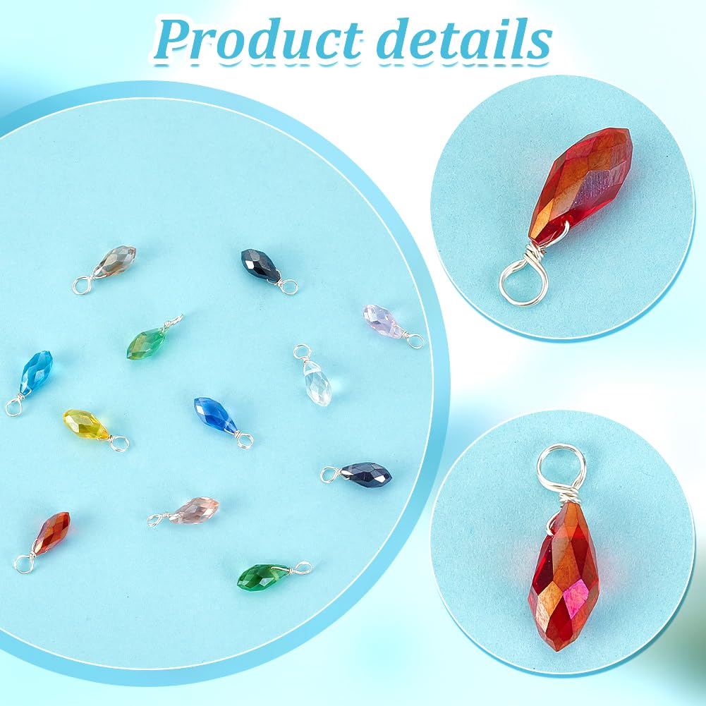 Dijes de lágrima facetados, colgantes de cristal de cristal, dijes envueltos en alambre, accesorios de joyería para fabricación de joyas y manualidades, Vidrio, No es una piedra preciosa 4