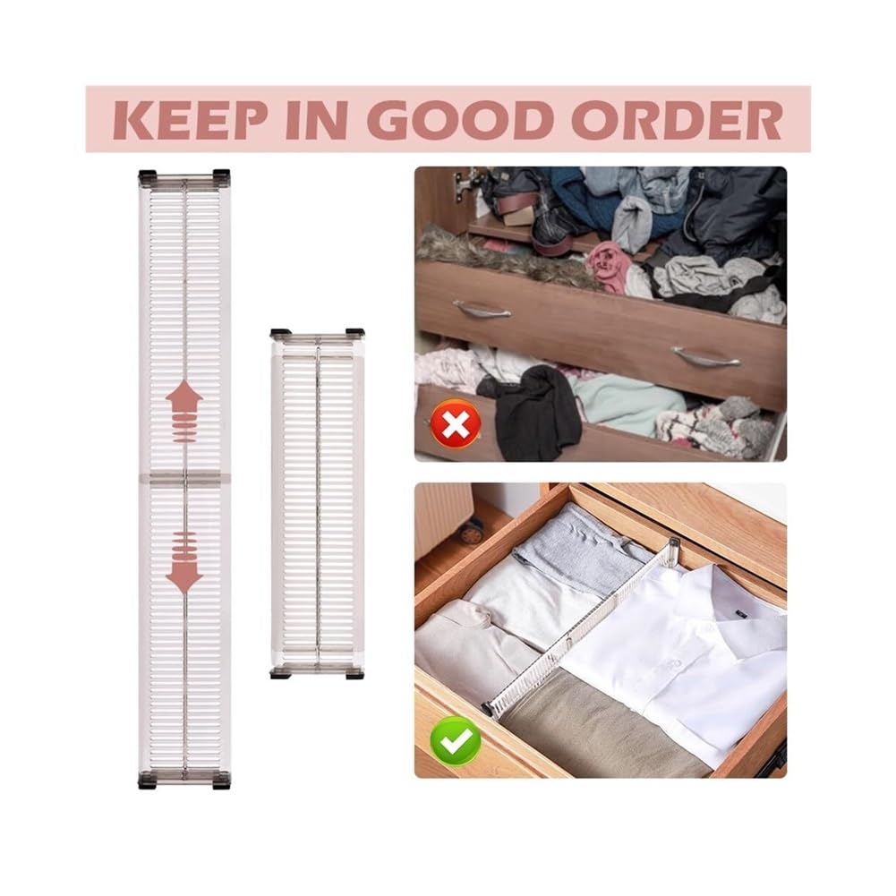 Divisori espandibili per cassetti, 27,4-50,8 cm, regolabili, per utensili da cucina, separatori per cassettiera per vestiti (set da 6)