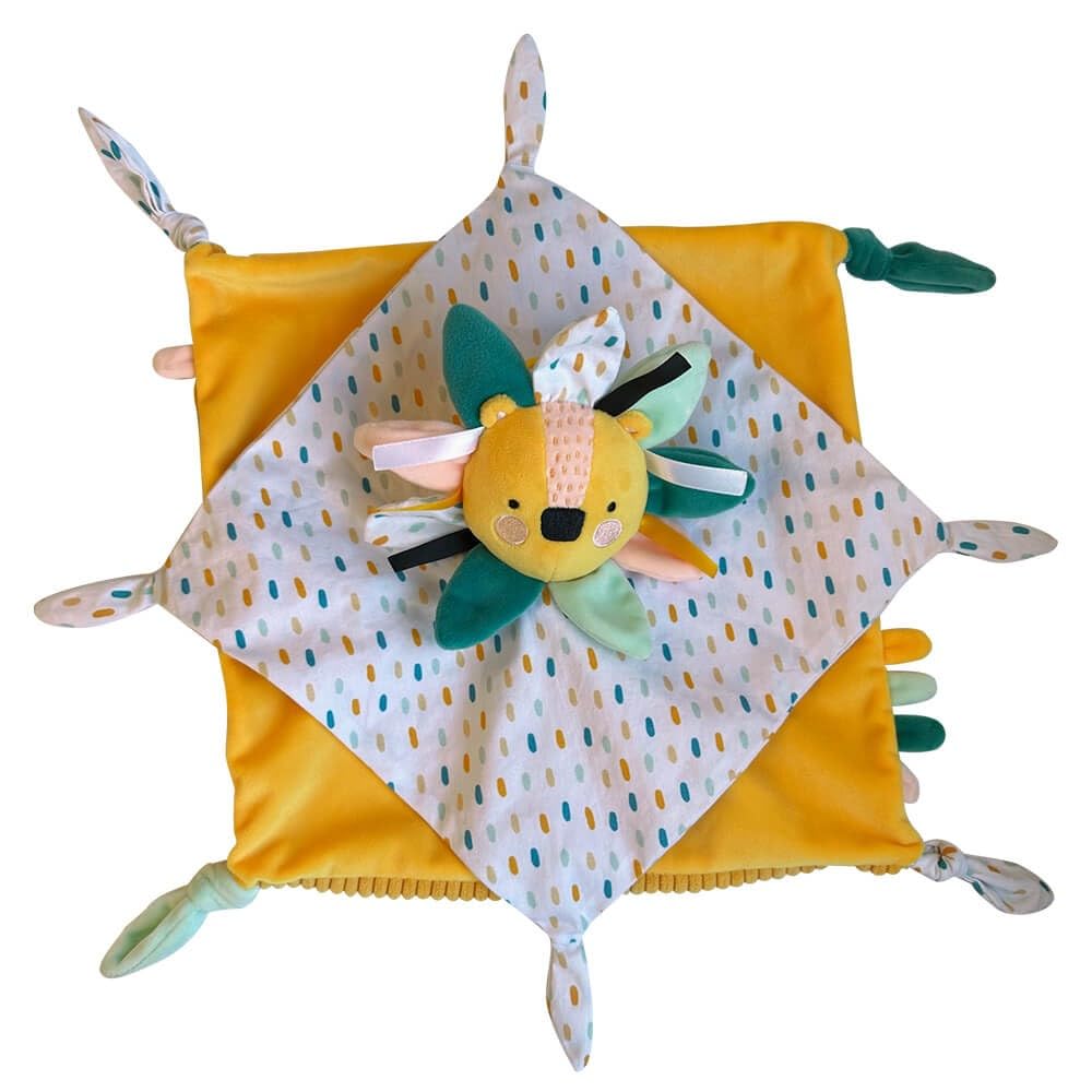 EUREKA KIDSCucu Doudou Baby Comforter Cuddle Cloth | Baby'S Security Blanket | Sensory Develompent, Touch Development And Visual Stimulation | With Pacifier Clip | Lion | For 0M+