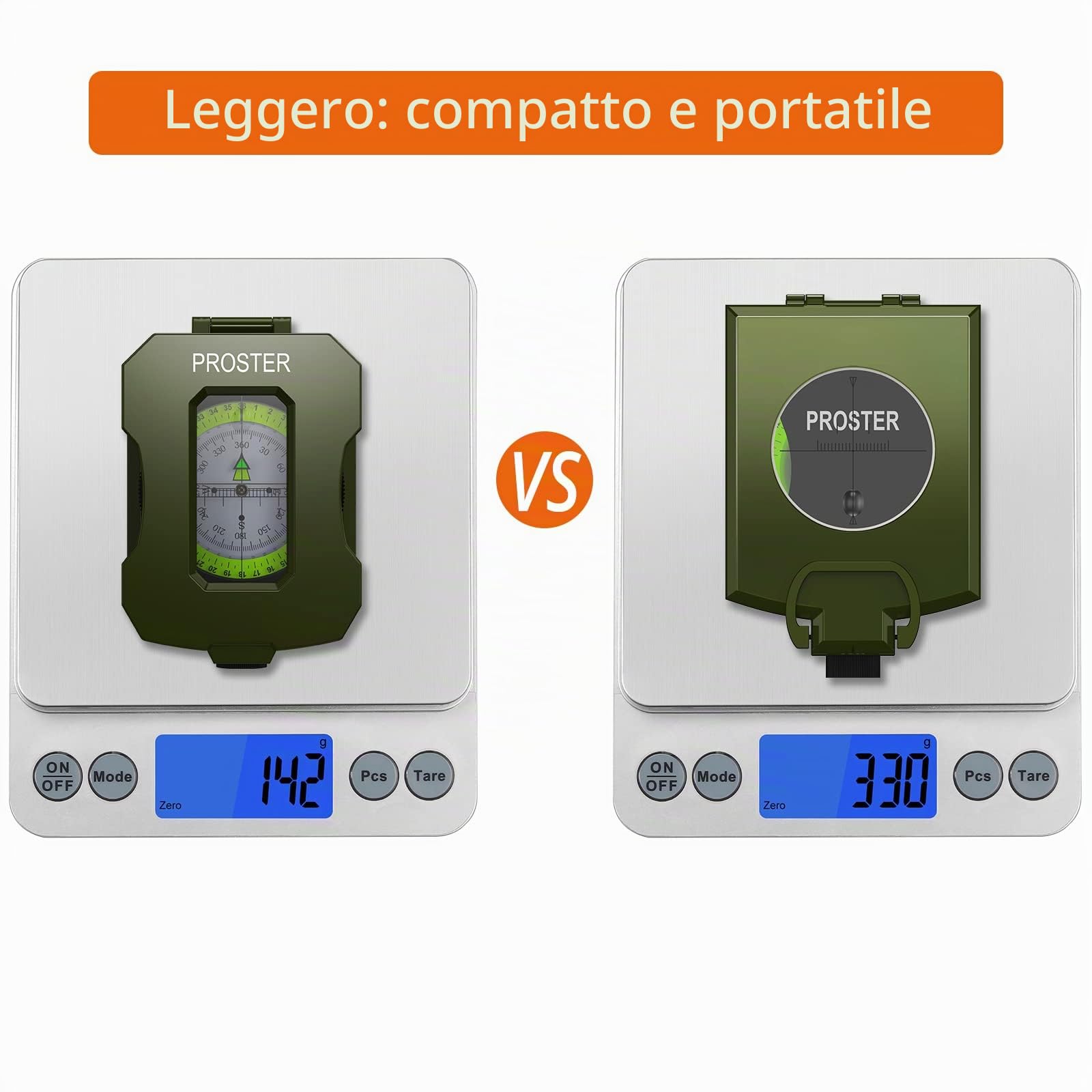 Proster Bussola per escursionismo con clinometro di avvistamento IP54 impermeabile bussola di navigazione in lega di alluminio bussola da campeggio con borsa per il trasporto per campeggio, caccia,