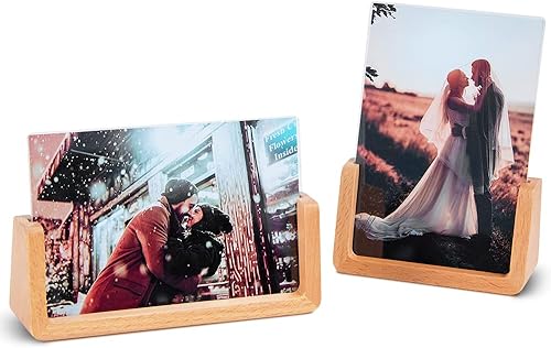 Miniatura 1 de wavamawa Juego de 2 portarretratos de madera de 4 x 6 pulgadas con base de madera de haya y cubierta de vidrio orgánico HD para mesa o escritorio,