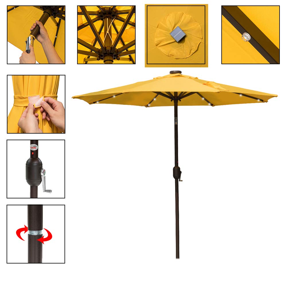 Amazon Com Sundale Outdoor 7 Ft Solar Powered 24 Led Lighted Patio Umbrella Table Market Umbrella With Crank And Push Button Tilt For Garden Deck Backyard Pool 8 Steel Ribs Polyester Canopy
