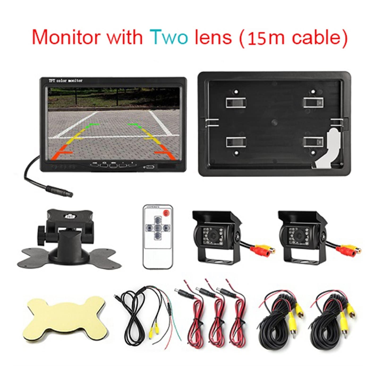 GPS pour Voiture, TFT LCD Couleur HD Moniteur d'écran for Voiture CCTV de la caméra Sauvegarde arrière Vue(Add Two Cameras 15m)