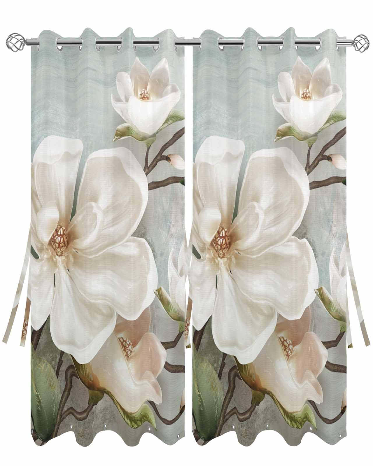 Outdoor Curtains for Patio Waterproof 84 Inches Long, Spring Floral Windproof UV Protection Screen Panels, Retro Summer White Flowers Botanical Outside Curtain for Porch, Gazebo, Deck, 54