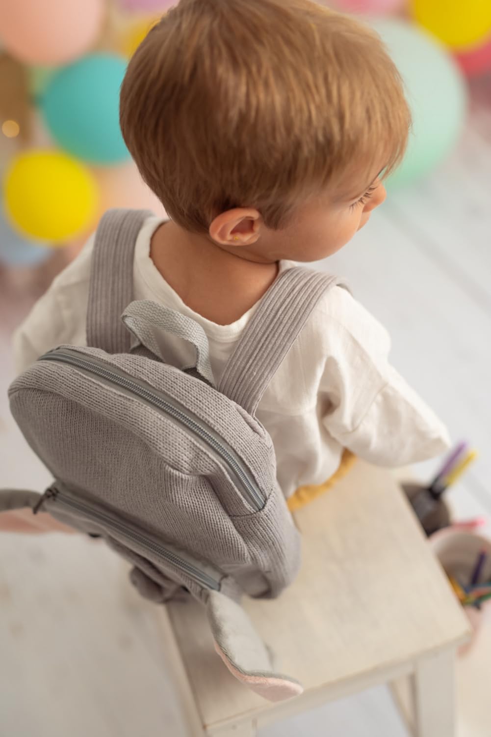 Mochila infantil algodón elefante gris