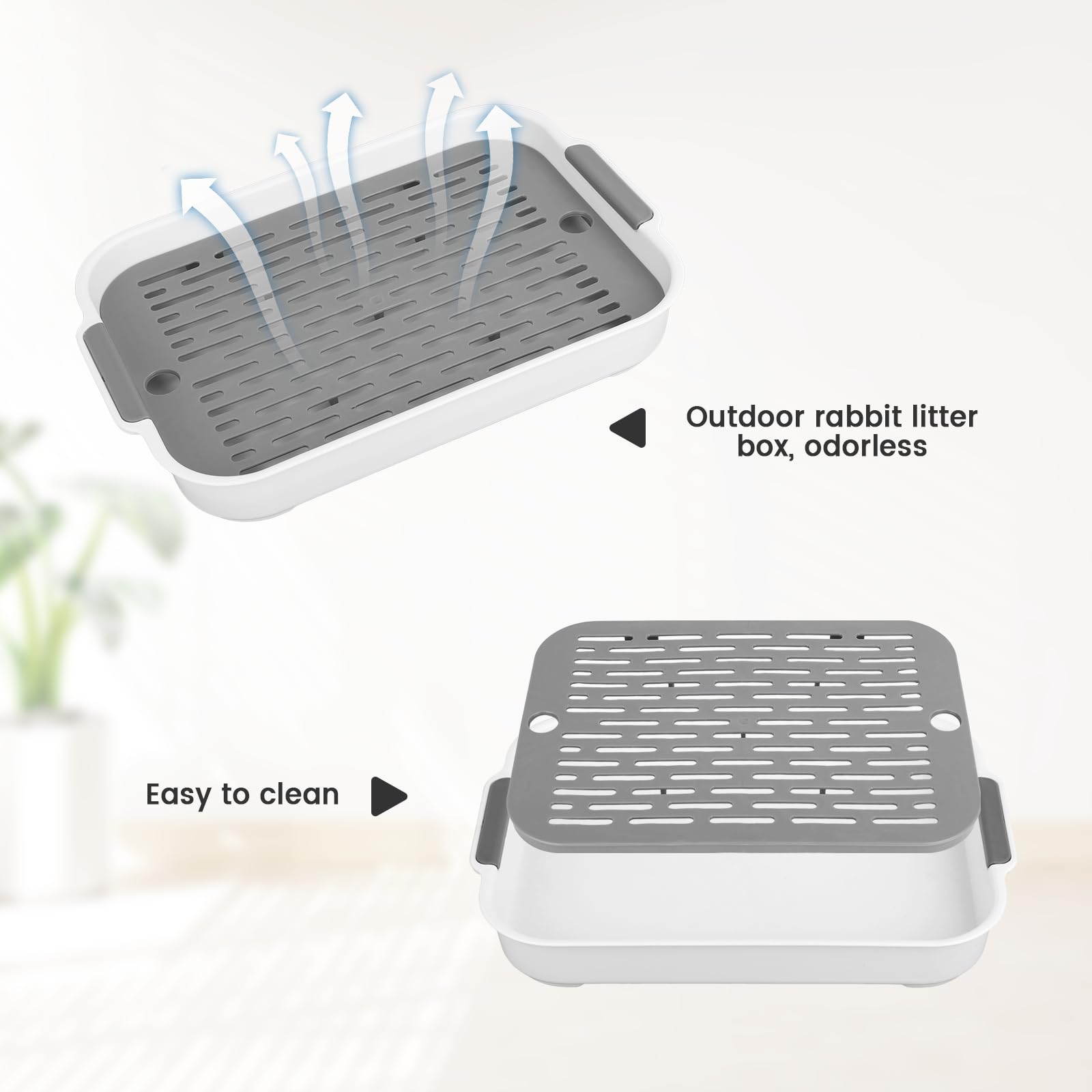 Litière pour lapin 27x18x4 cm grise avec pelle et grille