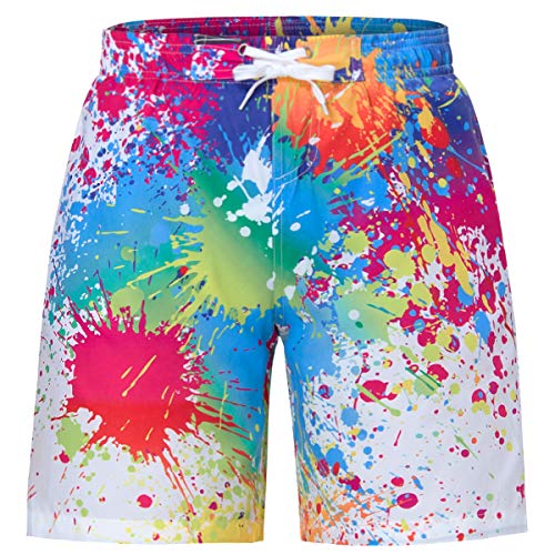 uideazone Boys Summer Beach Shorts White Painting Graphic Sports Running Swimming Trunks Drawstring Quick Dry Bathingsuit Swimwear for Casual Travel