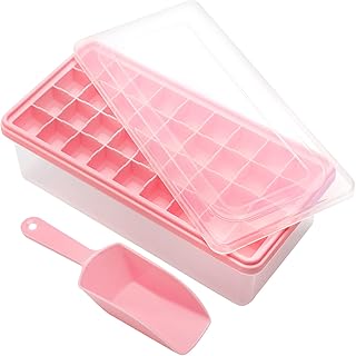 Food-grade Silicone Ice Cube Tray with Lid and Storage Bin for Freezer, Easy-Release 36 Small Nugget Ice Tray with Spill-Resistant Cover&Bucket, Flexible Ice Cube Molds with Ice Container, Scoop Cover