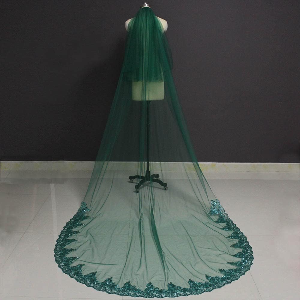 Rieort Velo da Donna Veli da Sposa in Tulle Verde Velo da 3 m di Lunghezza Velo da Sposa in Tulle a 2 Strati per scattare Foto Velo da Testa con Pettine Velo da Sposa Elegante Traspirante