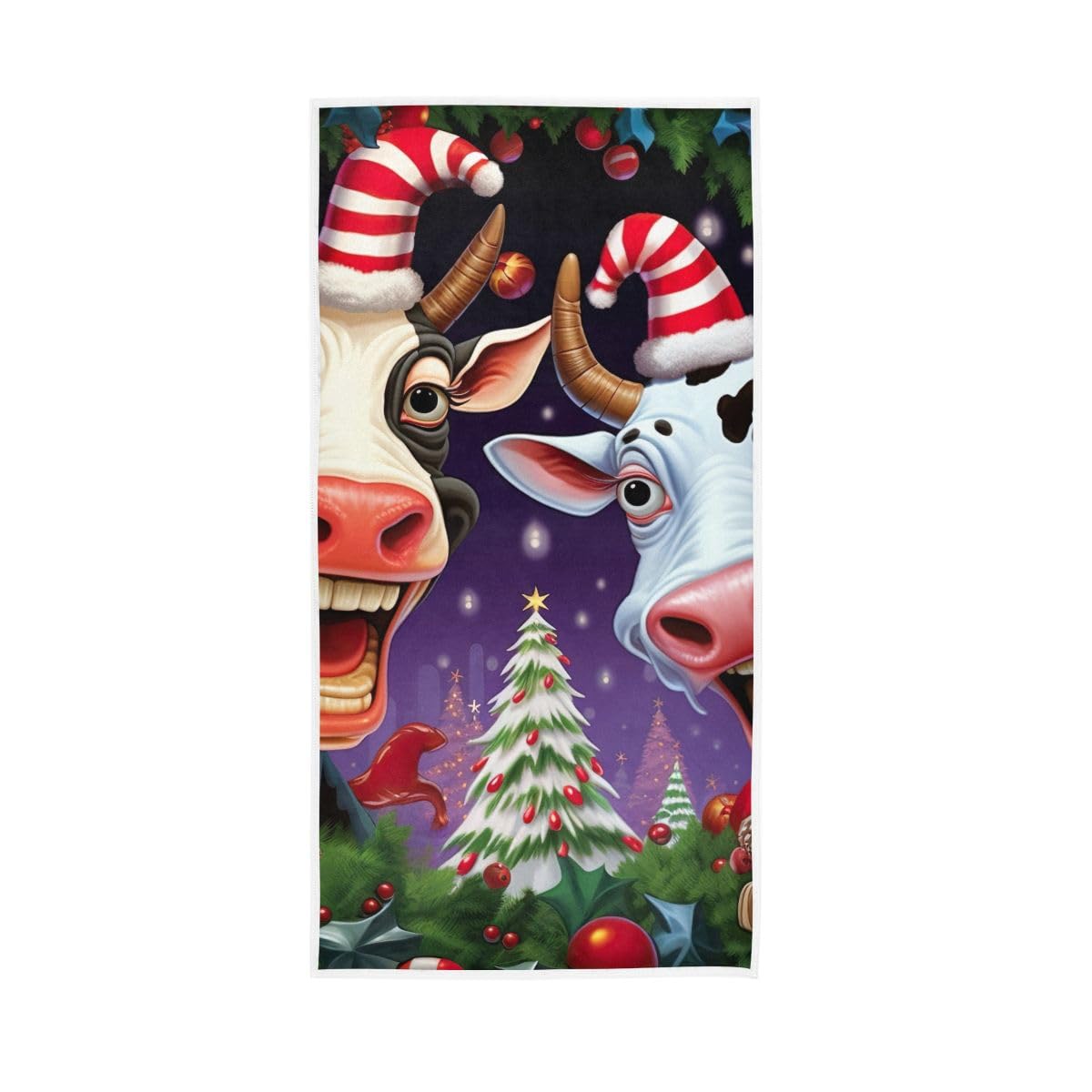 LSRCPD Christmas Decorations and Cows Hand Towels, 15 x 30 Inches, Soft Highly Absorbent Towels for Bathroom Gym Shower