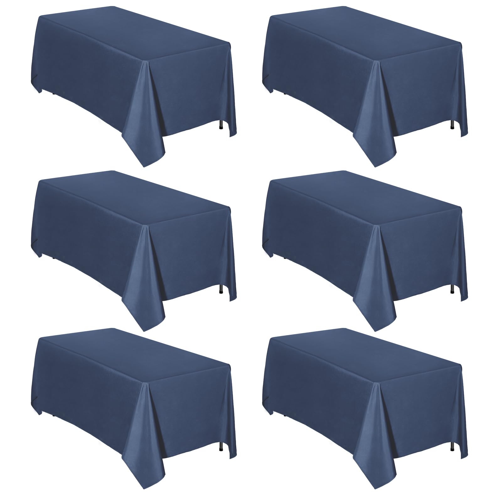 Easy-Going 6 Pack Navy Tablecloths 90x132 Inch for 8 Ft Rectangle Table, Washable Polyester Waterproof Stain Resistant Table Cloth, Decorative Table