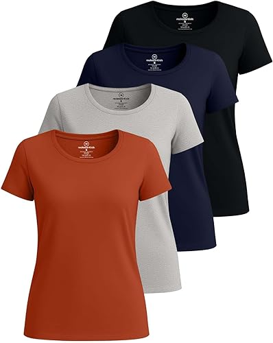 Paquete de 4 camisetas de algodón de manga corta con cuello redondo para mujer disponible en tallas grandes