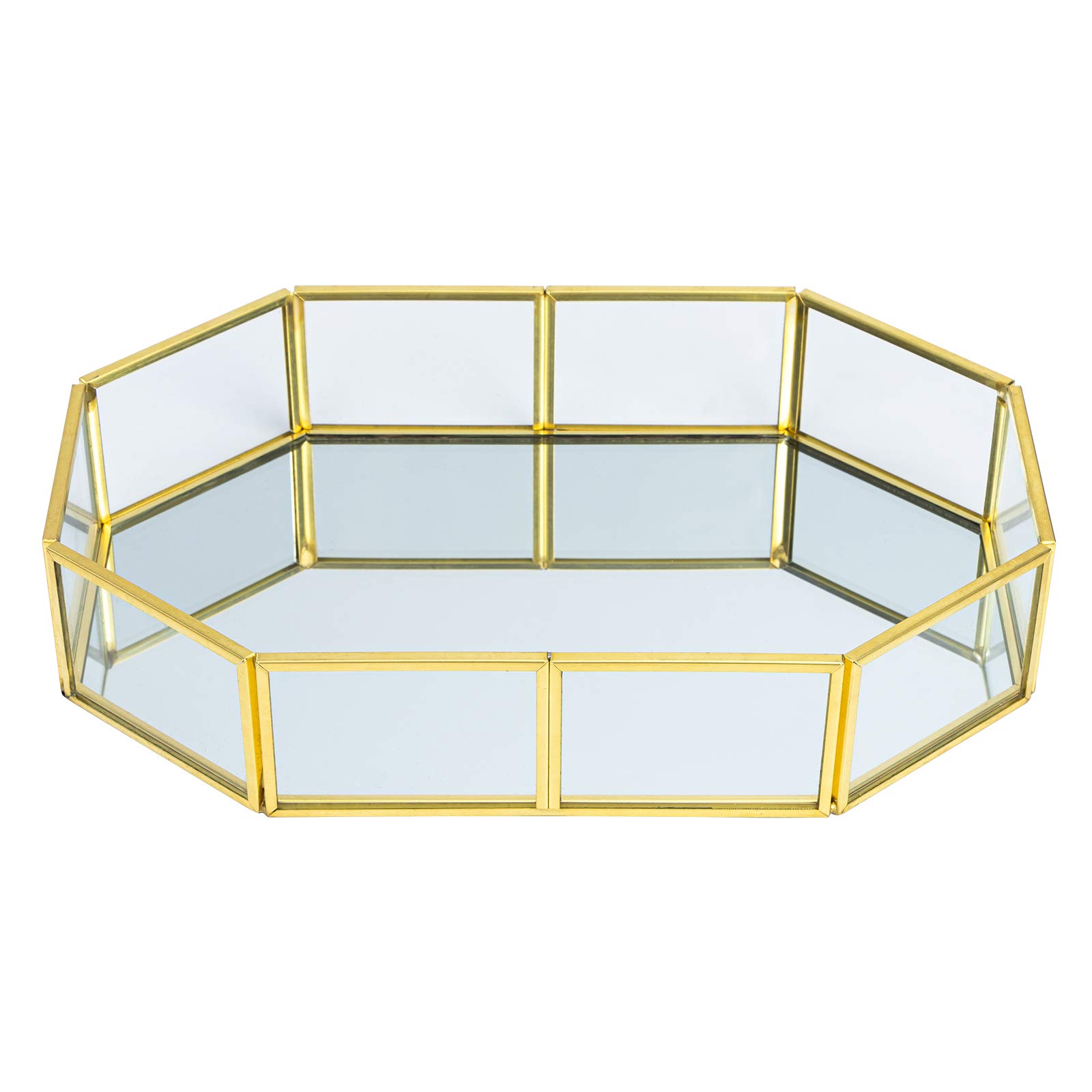 Vassoio da Portata in Metallo a Specchio con Finiture Dorate, Vassoio Porta Decorativo Organizzatore di Gioielli Cosmetici Vetro per Bagno, Cassettiera, Camera da Letto, Soggiorno