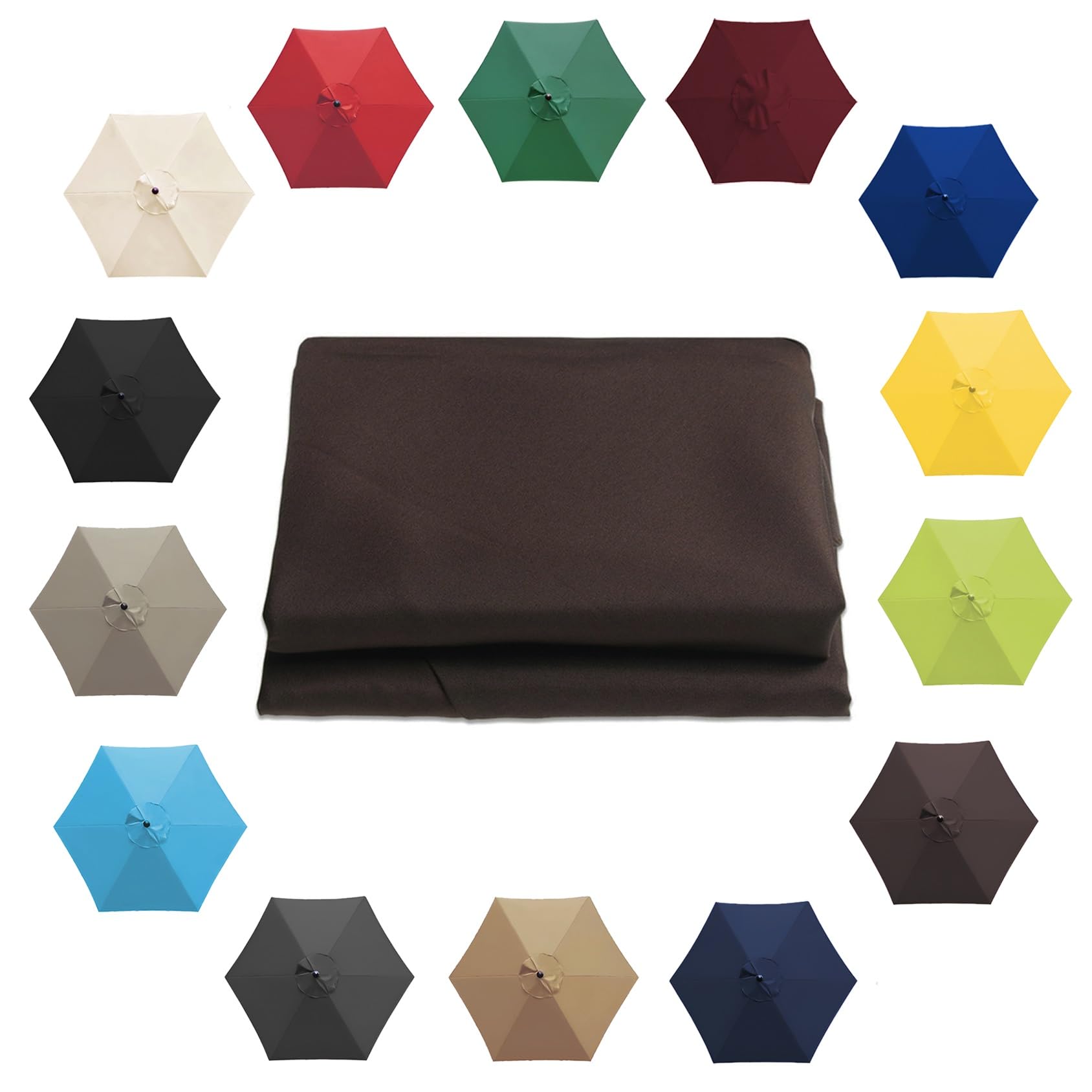Parasol Umbrella Replacement Cover - 6.5'/8.8'/9.8' (200cm/2.7m/300cm) - Replacement Parasol Canopy 6 Ribs/8 Ribs Sun Umbrella Replacement Cloth(Color:Brown,Size:6 ribs-2.7m(8.8ft)) — image 1