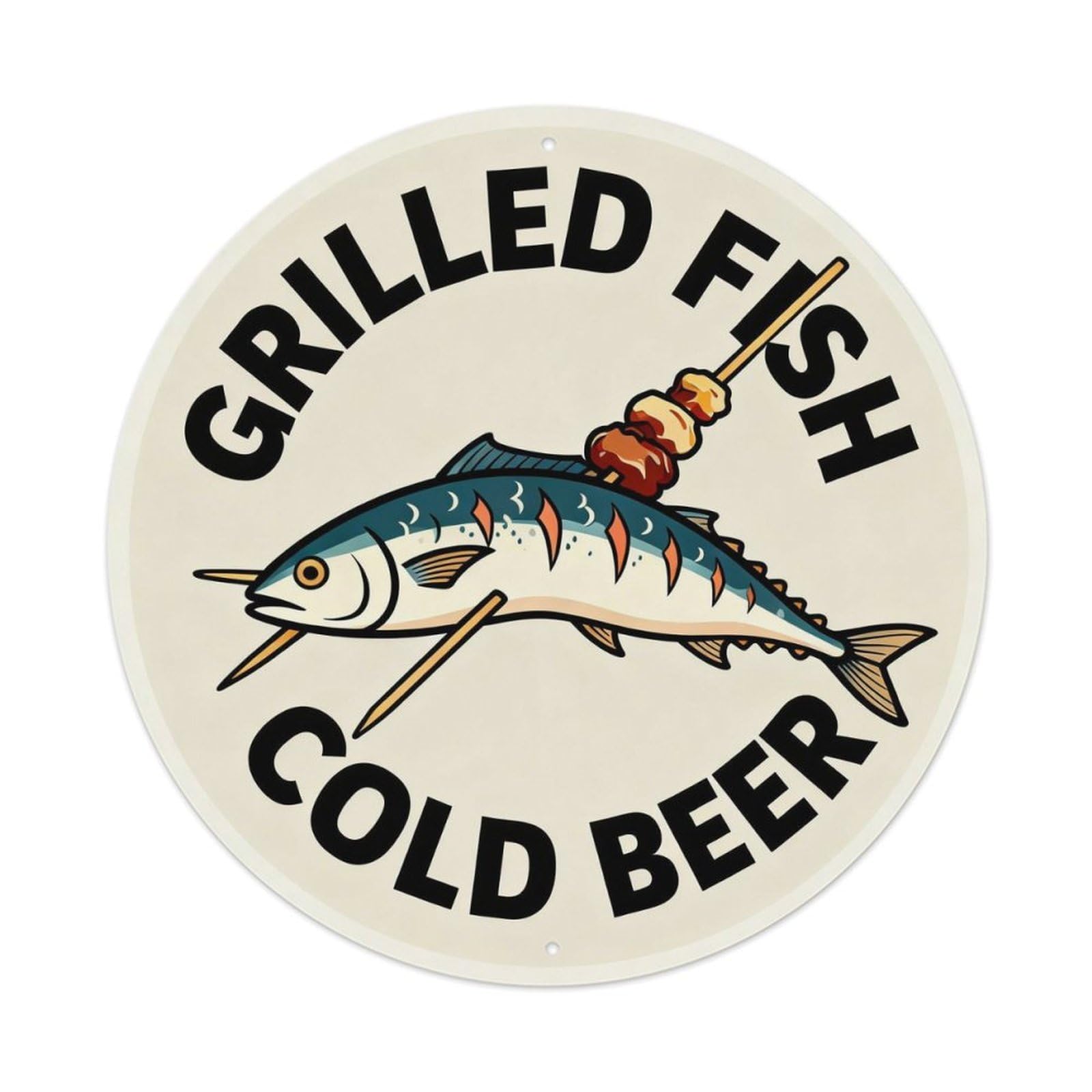 Grilled Fish Cold Beer Metal Tin Sign Plaque