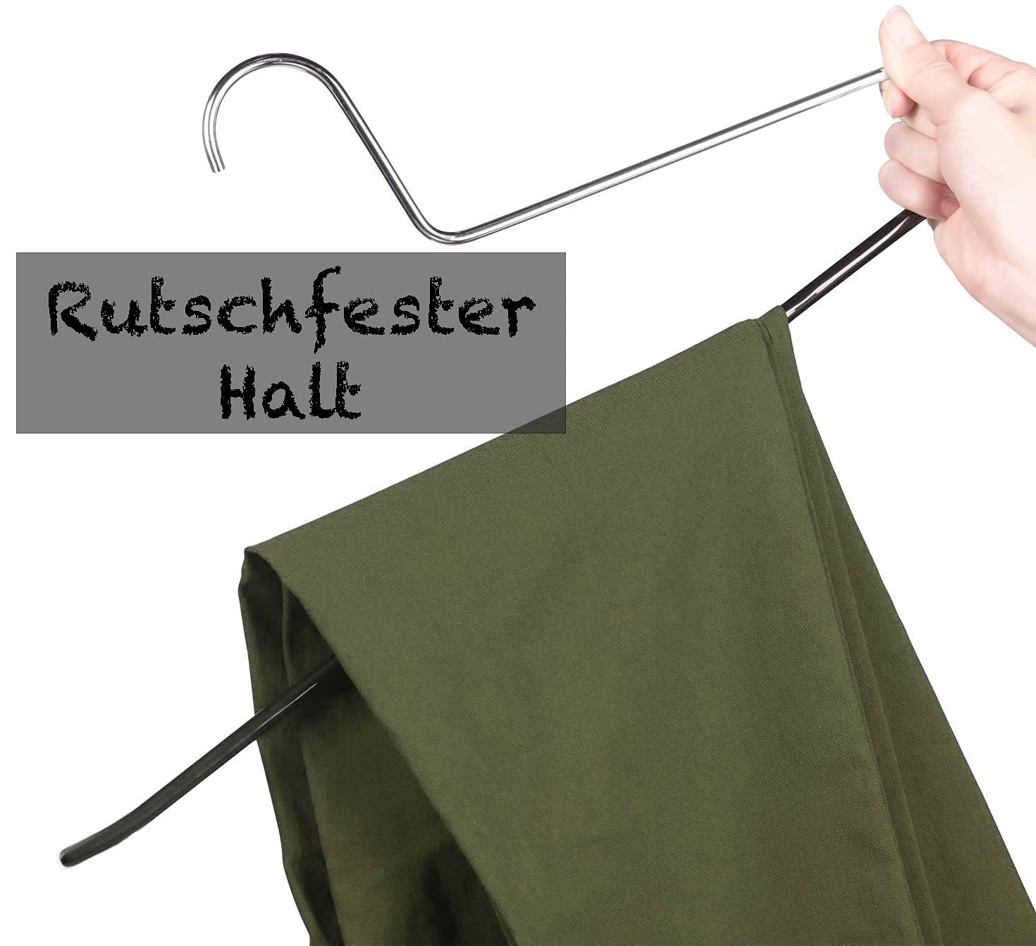 20 Stück hochwertige Hosenbügel aus Metall, rutschfeste Gummierung, EXTRA 40cm Länge, verchromt, schwarz