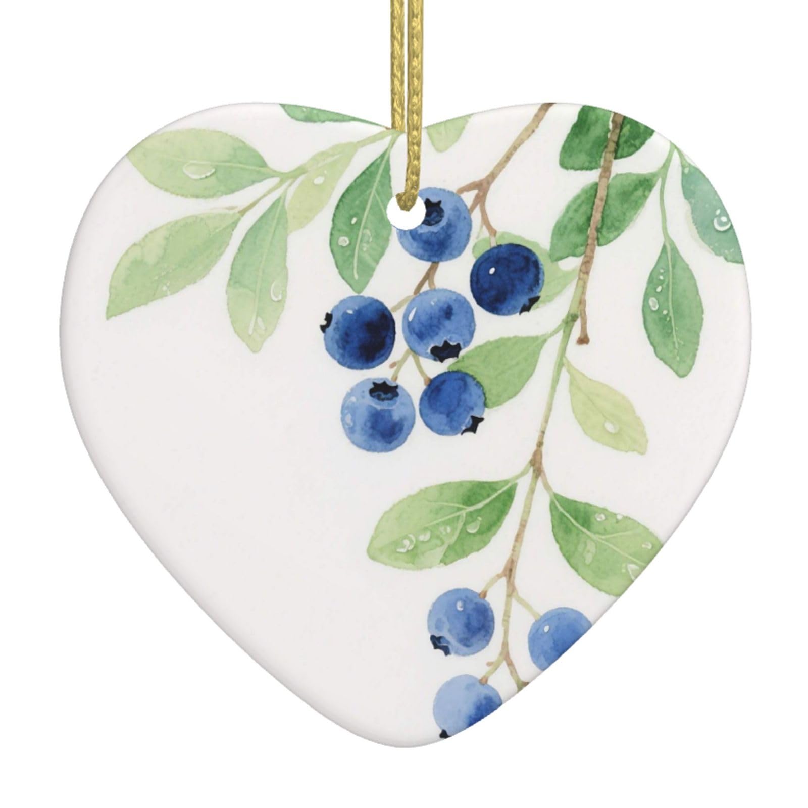 Fruits Blueberry Christmas Ornament 2025 Heart Ceramic Hanging Ornaments for Home Decor Christmas Decorations with Gold Rope Double-Sided Xmas Tree Ceramic Hanging for Holiday Party