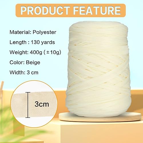 Miniatura 2 de Hilo de camiseta de 14.11 oz, hilo elástico de tela de ganchillo para tejer, 130 yardas, hilo de espagueti grueso para tejer a mano, bolsa de