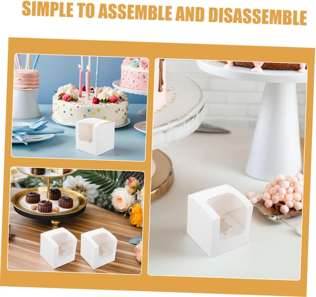 40pcs White Miniature Cake Boxes with Window, Individual Cupcake Containers, Single Cupcake Carrier for Wedding, Party, and Bakery Use