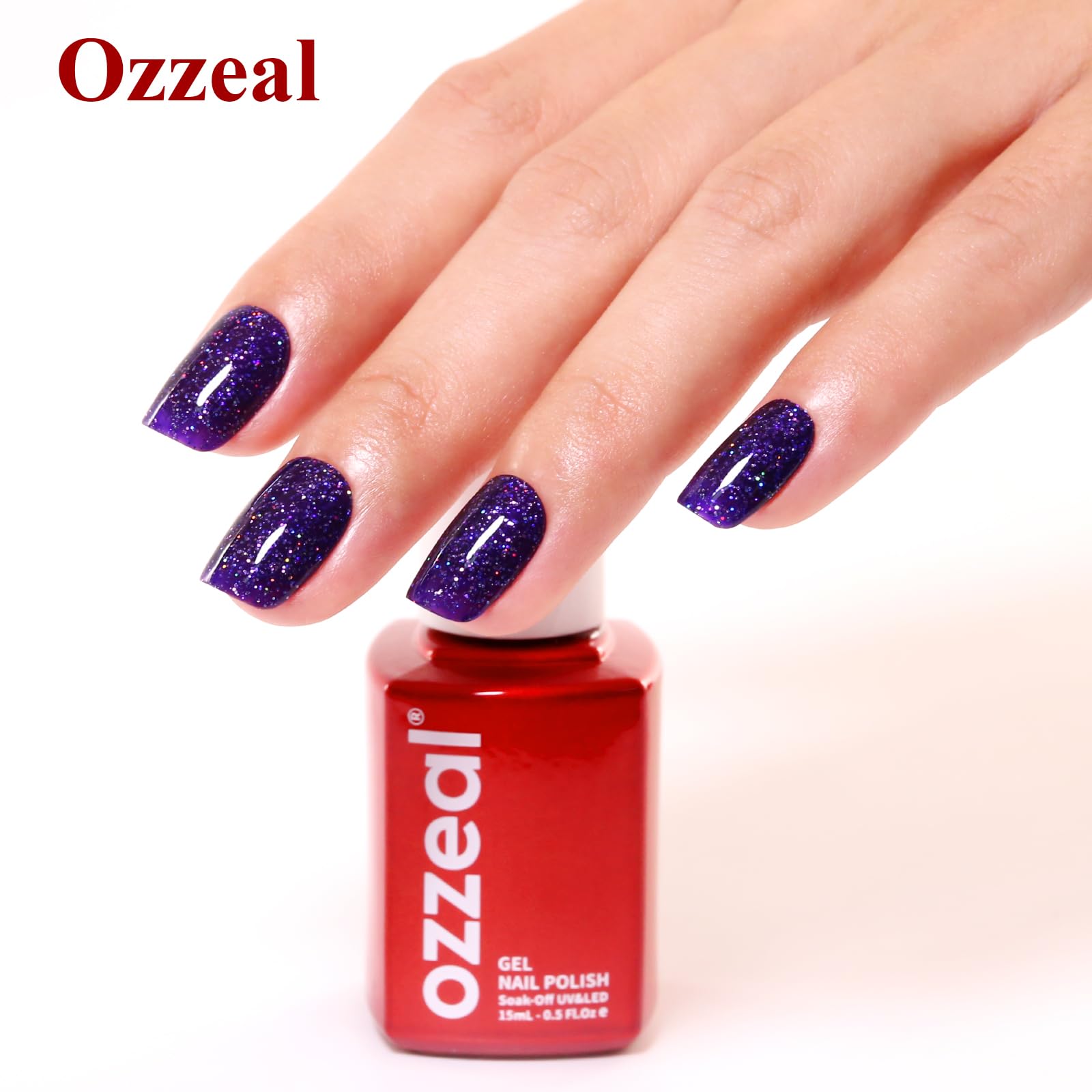 Ozzeal Deep Purple Iridescent Gel Nail Polish - Sparkle Shimmer Rainbow for LED/UV Art Manicure - 15ML — view 6