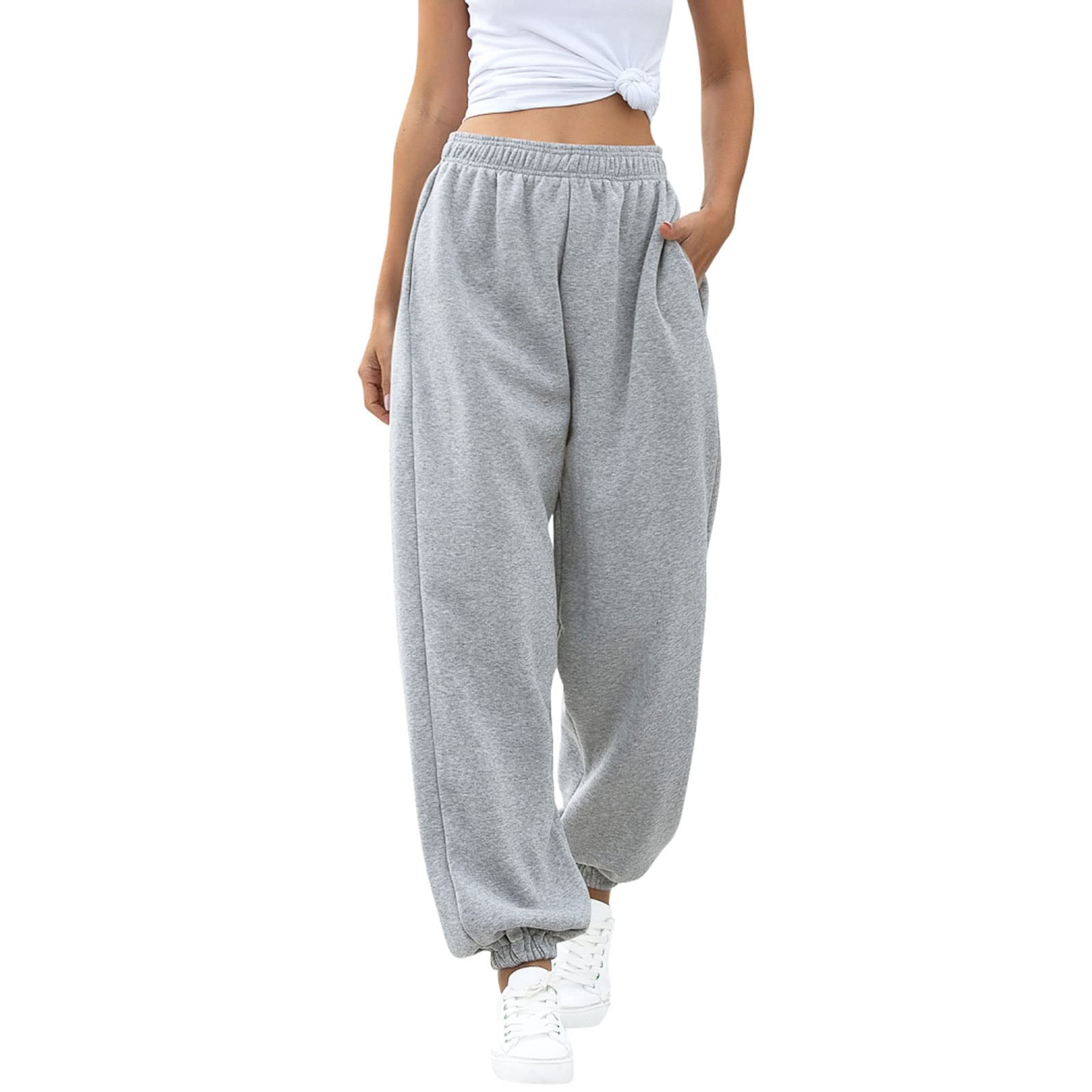 ASHER FASHIONWomen's Active High Waist Jogger Sweatpants Baggy Lounge Yoga Pants with Pockets Sporty