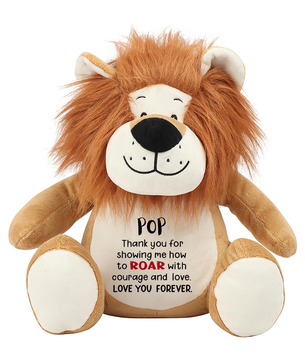 Father's Day Pop Thank You For Showing Me How to Roar With Courage and love, Soft Toy, Teddy. Plush Lion Teddy. (Pop)