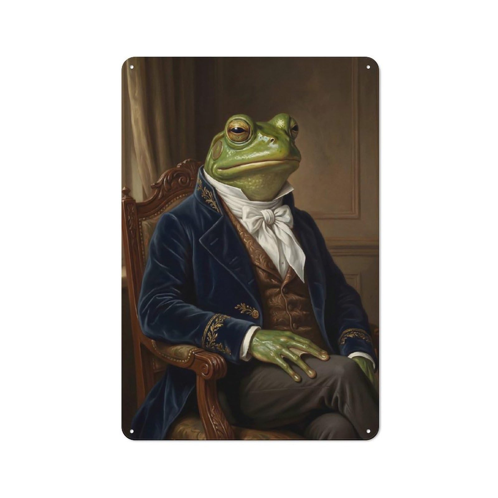 Classic Anthropomorphic Frog in Formal Attire Metal Wall Plaque 30x20cm, Retro Room Decor for Bedroom, Office, Home Bar Or Dining Room